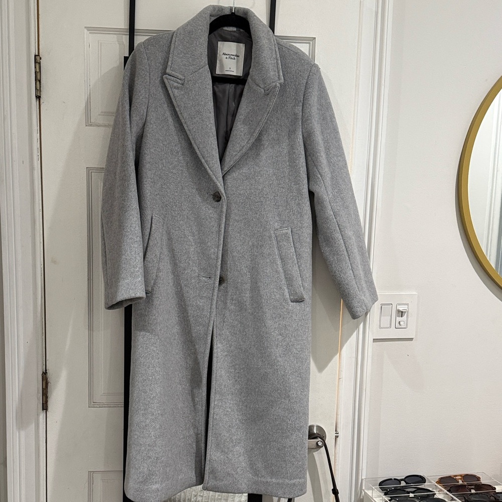 Abercrombie & Fitch Light Gray Long Wool-Blend Single-Breasted Coat - Picture 2 of 4
